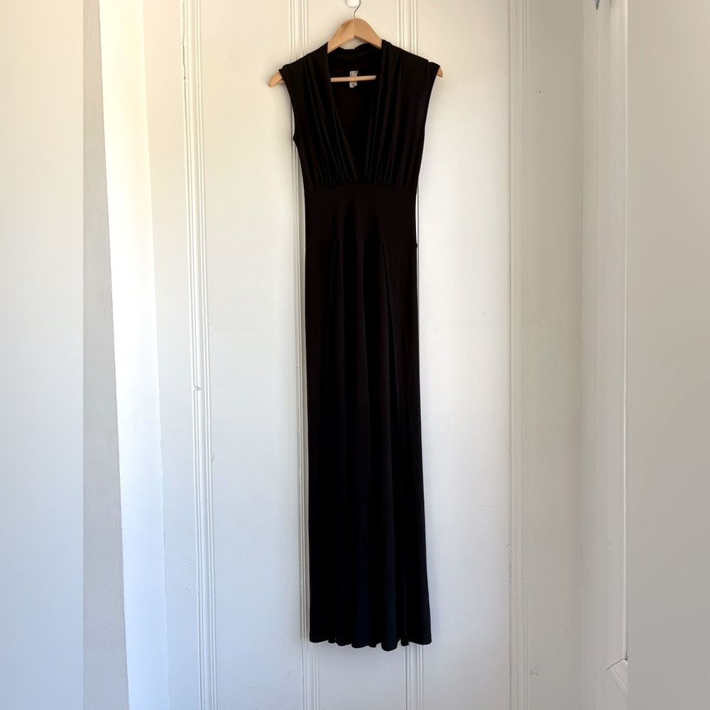 Vintage 90s High Slit Chic Black Sleeveless Maxi Dress